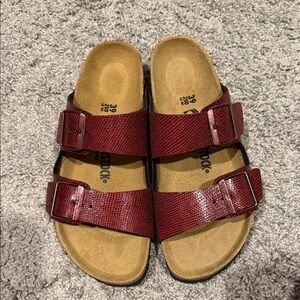 Birkenstock Burgundy Textured Sandals
